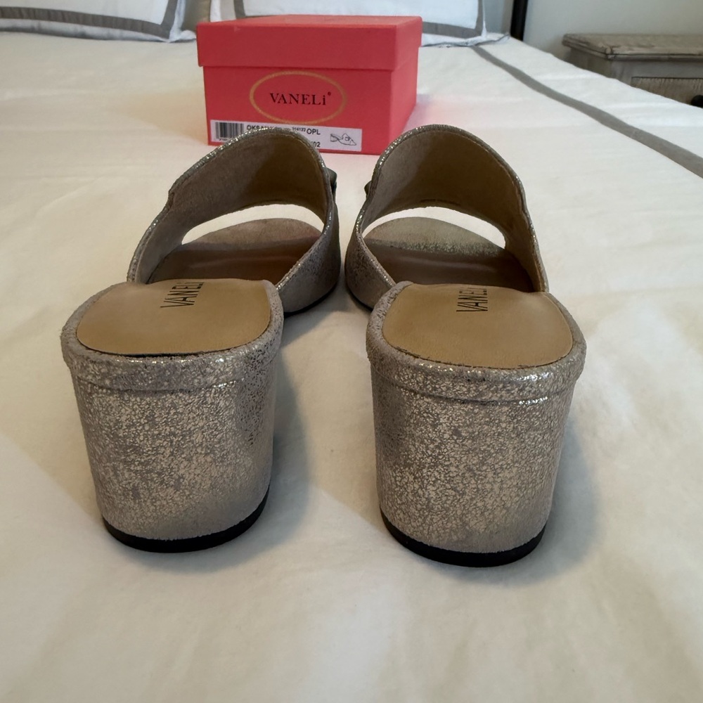 Vaneli Silver Sparkly Mules for a Glamorous Look